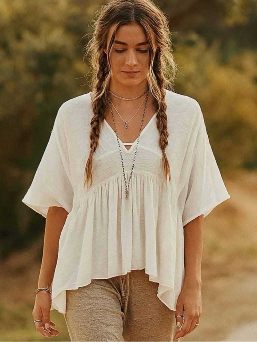 Free People Ivory Embroidered New
World Kaftan Top Boho Flowy
Festival Vibes XS
